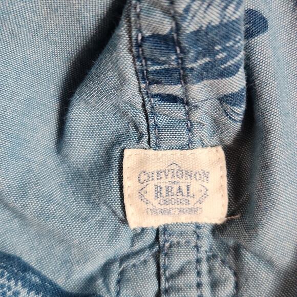 Chevignon Shirt Short Sleeve Mens Large Slim Fit Blue Fish Print Buttonup - Picture 9 of 9